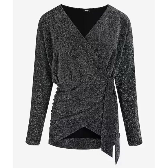 Express Womens Relaxed Metallic V-Neck Surplice Tie Waist Top Size S NWT $68 - Picture 5 of 16